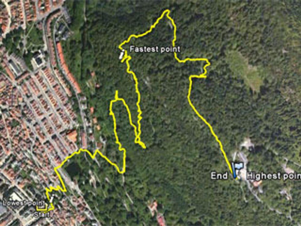 Rute i Google Earth fra Nokia Sports Tracker.