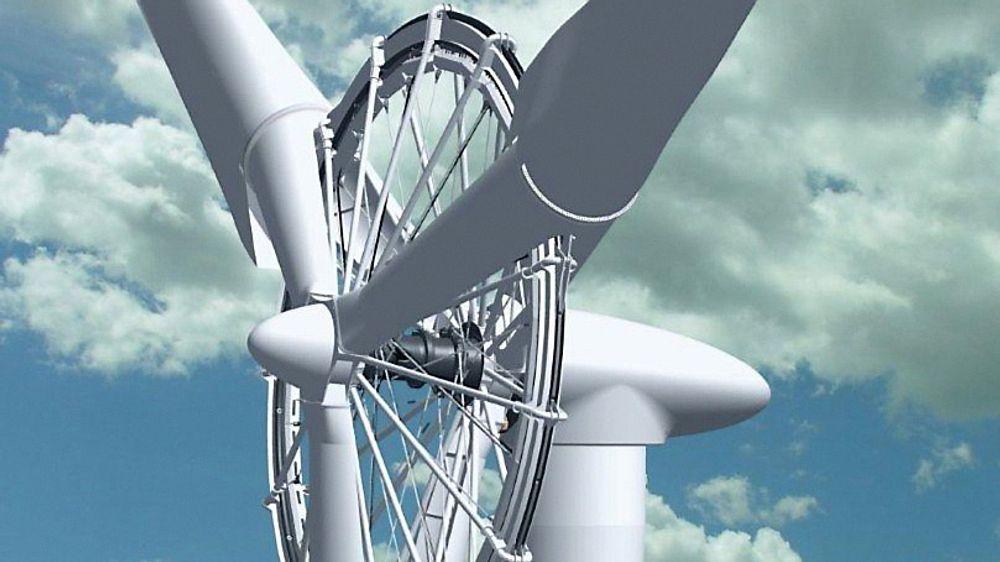 Med ny teknologi vil Sway Turbine bygge en havvindturbin på 10 MW. ILLUSTRASJON: Sway Turbine
