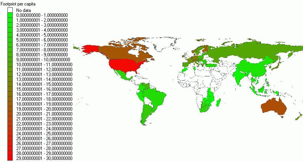 Verdens karbonfotavtrykk per capita, regnet ut av CICERO og NTNU.