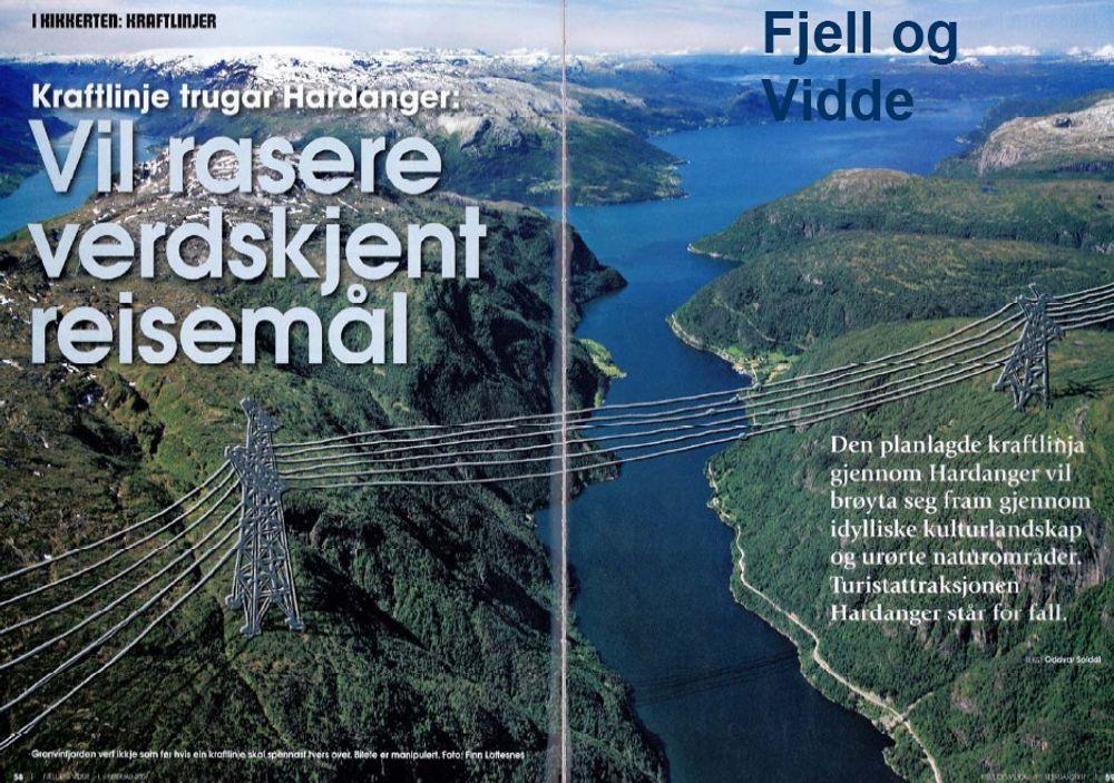 Turistforeningen DNT høyspentledninger høyspentmaster Hardanger Hardangrefjorden kraftledninger
