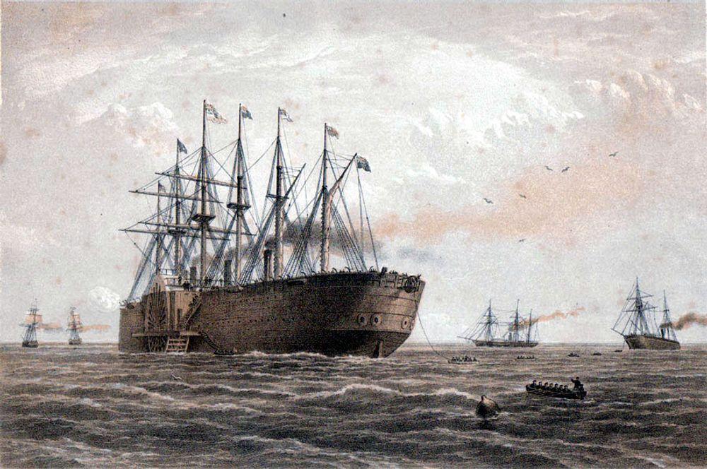 VELLYKKET:Great Eastern la den første vellykkede transatlantiske kabelen i 1866, åtte år etter første forsøk.