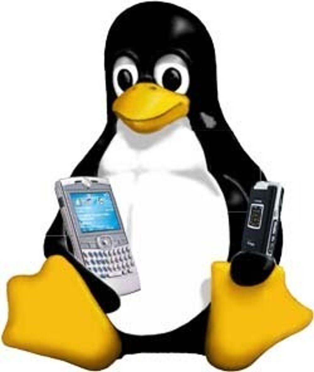 NÅ OGSÅ MOBIL: Maskotten Tux til Linux-bevegelsen har enn så lenge vært forbundet med operetivsystemer til datamaskiner. Nå skal Linux for fullt inn i mobiltelefoner. Det vil kunne gi billigere telefoner.