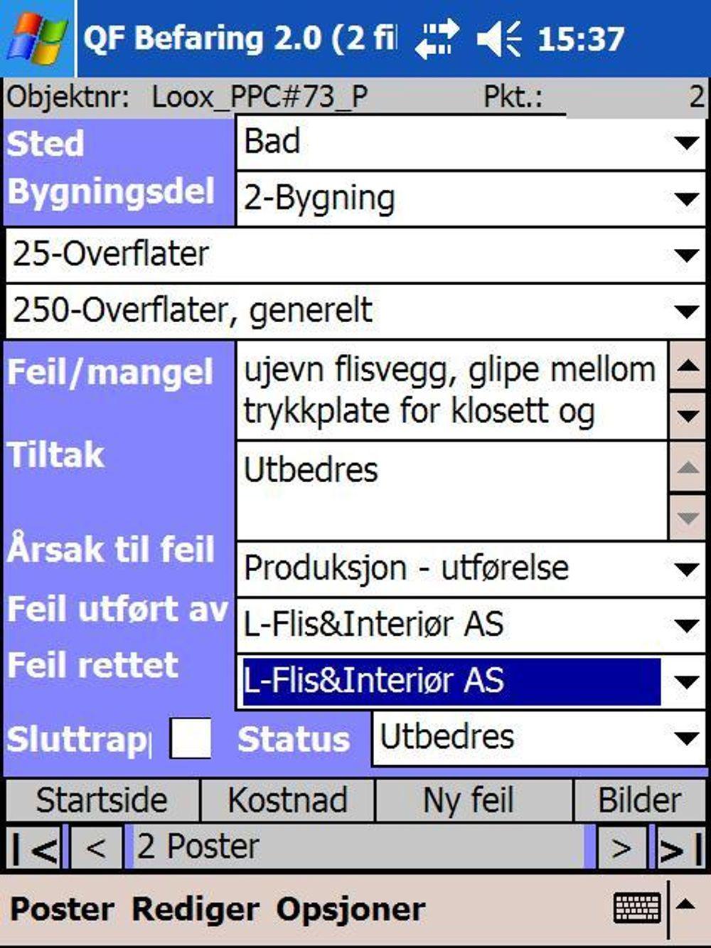 FEILVERKTØY: Anleggslederen kan enkelt registrere feil på byggeplassen med PDA-programmet. Softwaren er utviklet av Quick Feedback Systems i Leksvik i Trøndelag.
