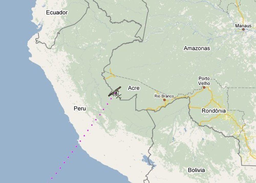 Romstasjonen på vei inn over Amazonas.