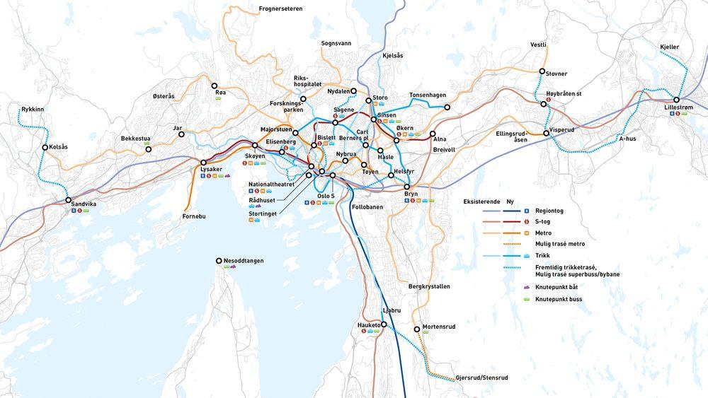 Oslo må ha hyppigere avganger, tre nye tunneler, nye trikkelinjer og lokale og regionale knutepunkt, konkluderer Jernbaneverket, Statens Vegvesen og Ruter.