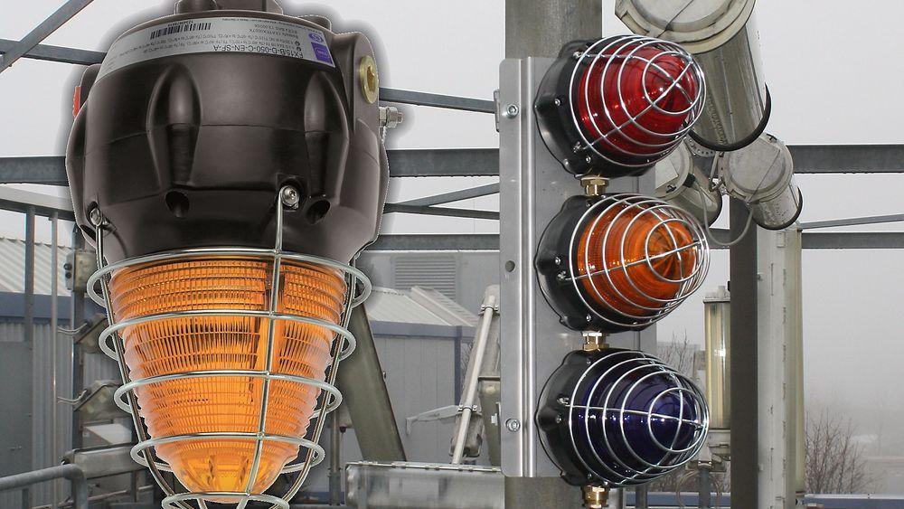 Blinkende signaltårn for Ex-sone 1, 2, 21 og 22, og som takler temperaturer fra -55 til 70 grader celsius.