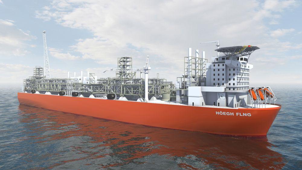 FLYTENDE GIGANT: Slik ser Höegh for seg sitt nye FLNG-skip som skal produsere to millioner tonn gass i året.