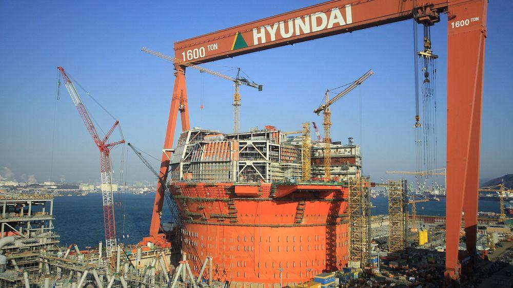 Sør-Korea: Den flytende produksjonsenheten (FPSO) til Goliat bygges ved Hyundai-verftet i Ulsan. 