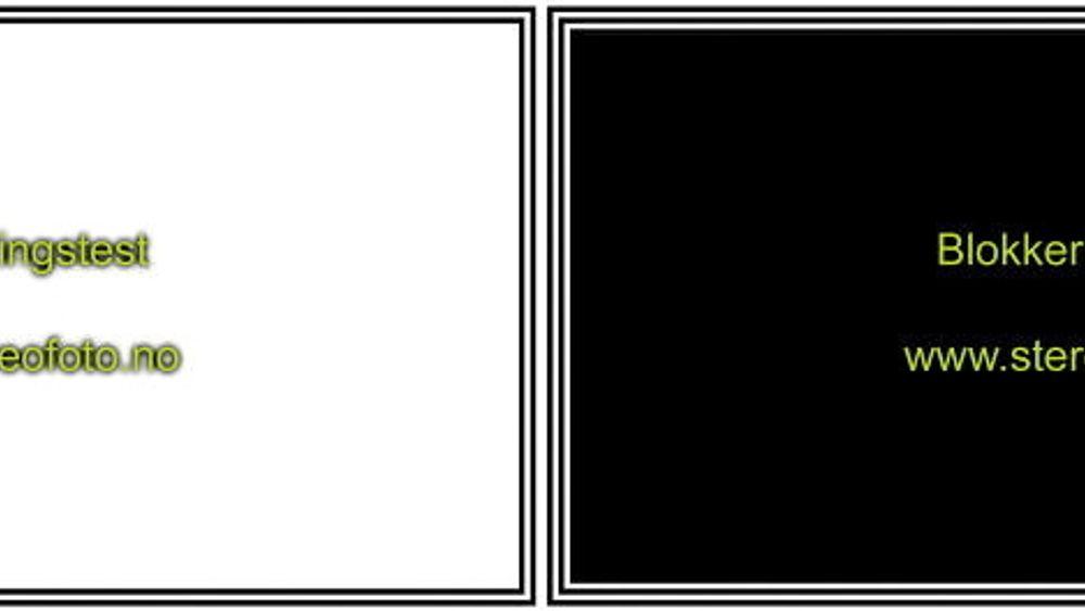 Blokkeringstest. Dette testbildet skal ses med ett øye om gangen, slik at du ser det svarte bildet. 