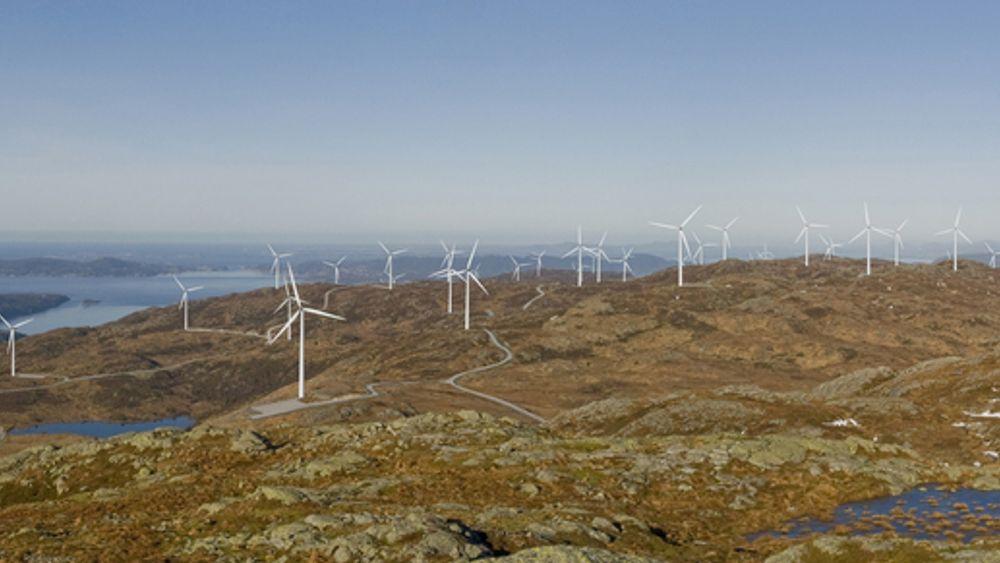 FLERE MØLLER: Slik forventer Midtfjellet Vindkraft at vindparken deres vil se ut. I dag fikk de nesten 350 millioner kroner i støtte fra Enova til prosjektet i Fitjar kommune.