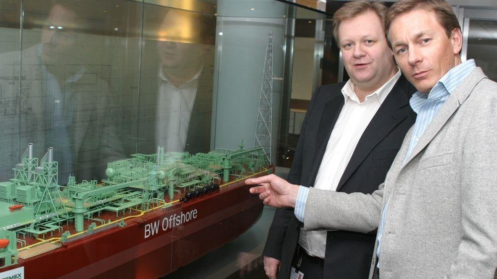 OPPTUR: - BW Offshore forventer stor aktivitet i 2008, sier administrerende direktør Svein Moxnes Harfjeld (til høyre) og teknisk direktør Tom Kristiansen.