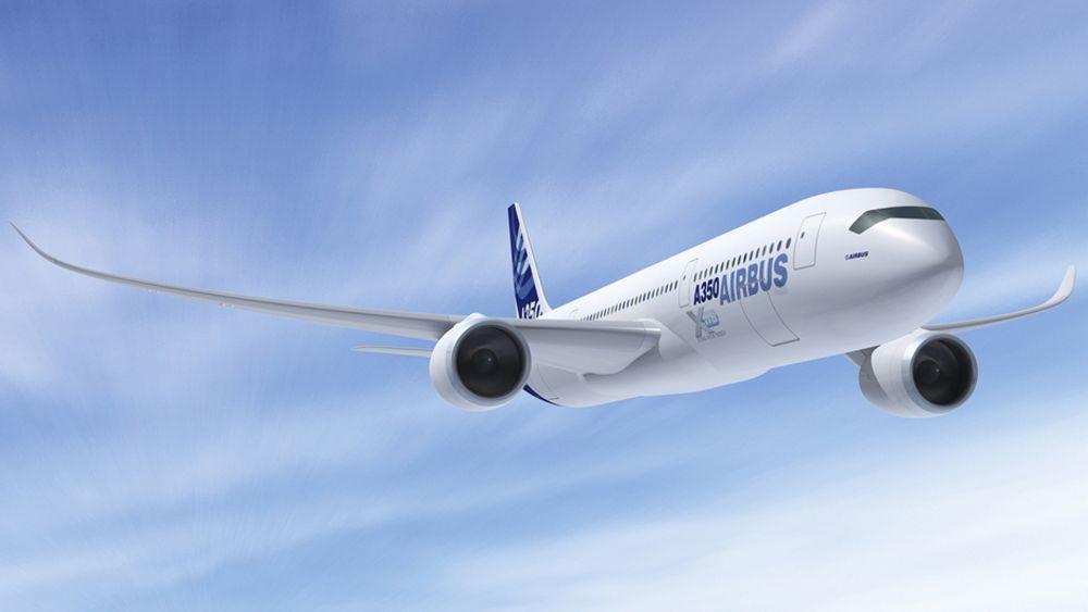 Airbus håper deres nye, superlette A350 XWB-fly, som ble lansert i november 2007, vil selge godt. De to første flyene av denne typen er nå solgt. Bildet viser A350-900 - det mellomste flyet i XWB-familien.