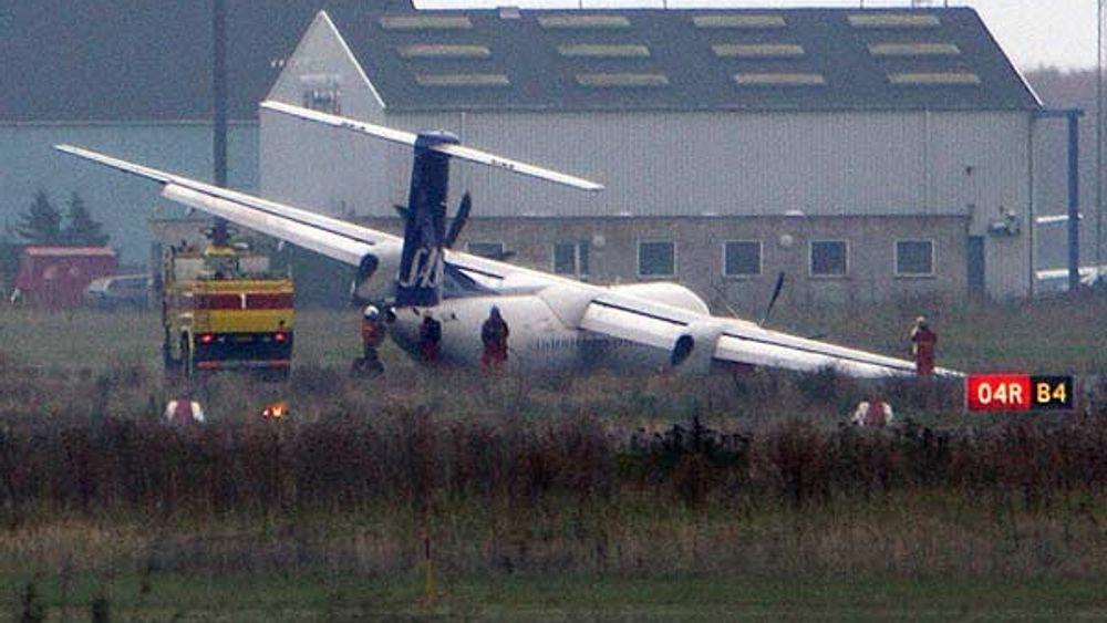 Dette SAS-flyet av typen Dash 8 Q400 var på vei fra Bergen til København da det måtte nødlande og understellet knakk.