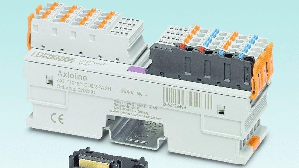 Den nye digitale, hybridmodulen AXL F DI16/1 DO8/2-2A 2H supplerer nå I/O-systemet for signalregistrering i koblingsskapet Axioline F fra Phoenix Contact.