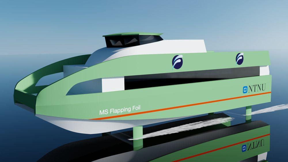 Illustrasjon av framtidig hurtigbåt med Flapping Foil.