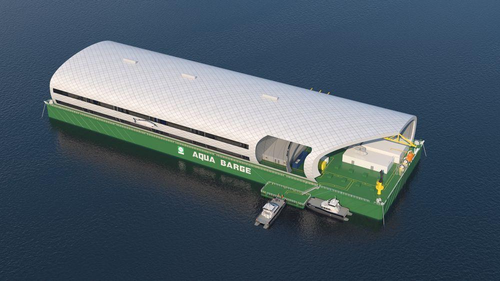 Aqua Barge-konseptet er en 195 meter lang lekter med oppdrettsanlegg om bord.