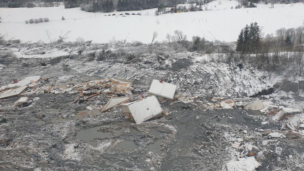 Et nytt oversiktsbilde fra NVE, som viser ødeleggelsene etter skredet i Gjerdrum.