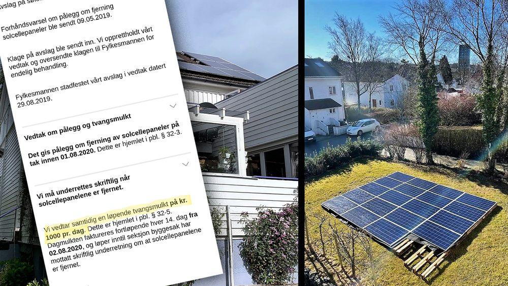 Av estetiske hensyn fikk ikke huseieren lov til å ha solceller på taket. Å legge dem på plenen foran huset er derimot greit, ifølge kommunen.