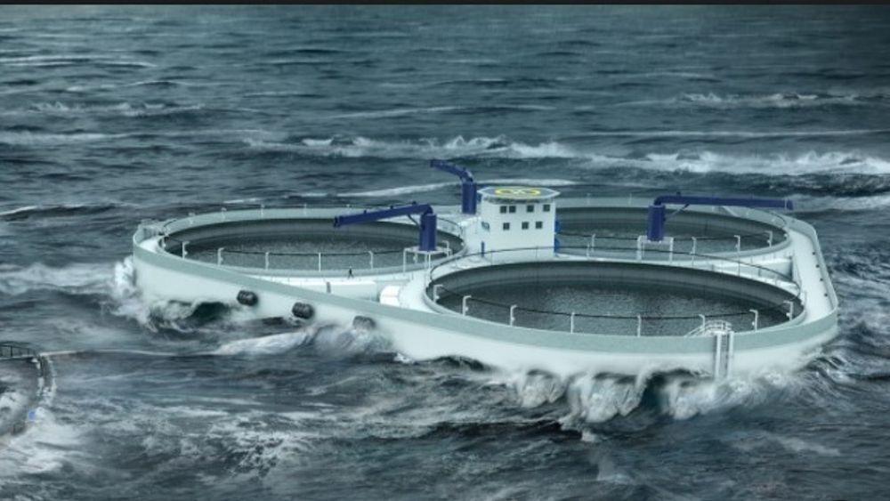 Betongmerden Øymerd skal etter planen bygges av Kværner i Norge. Illustrasjonen skal vise anlegget i bølgehøyde på 1,5 meter.