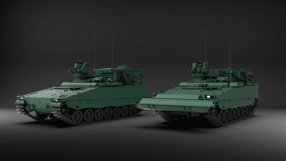 Kommende nye svenske CVV90-varianter: Driftstödspansarbandvagn (DSpbv 90D, til venstre) og Pionjärpansarbandvagn (Pipbv 90D).